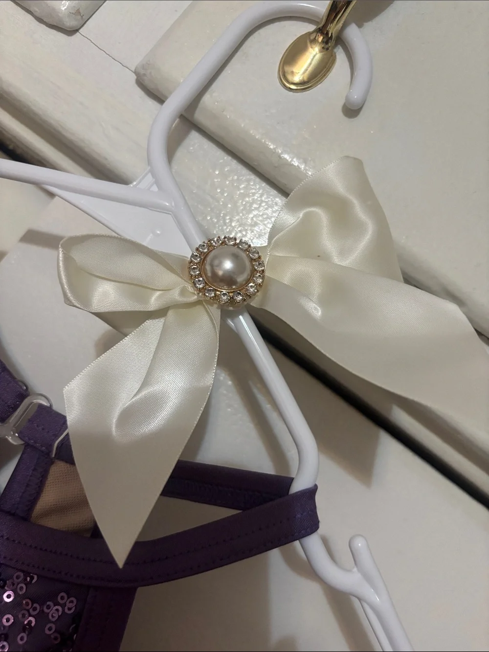 Weissman Purple Sequin Tulle Halter Dress with Ivory Lace Bow